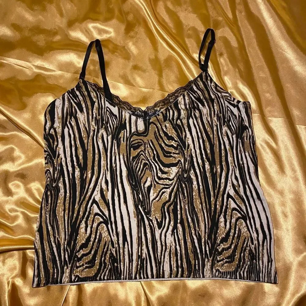 Gabriella Rossi Gold & Black Silk Blend Zebra Print Lace Cami - Picture 2 of 6
